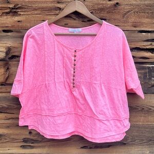 CES FEMME | Neon Pink Salmon Coral Flowy Oversized Crop Top L